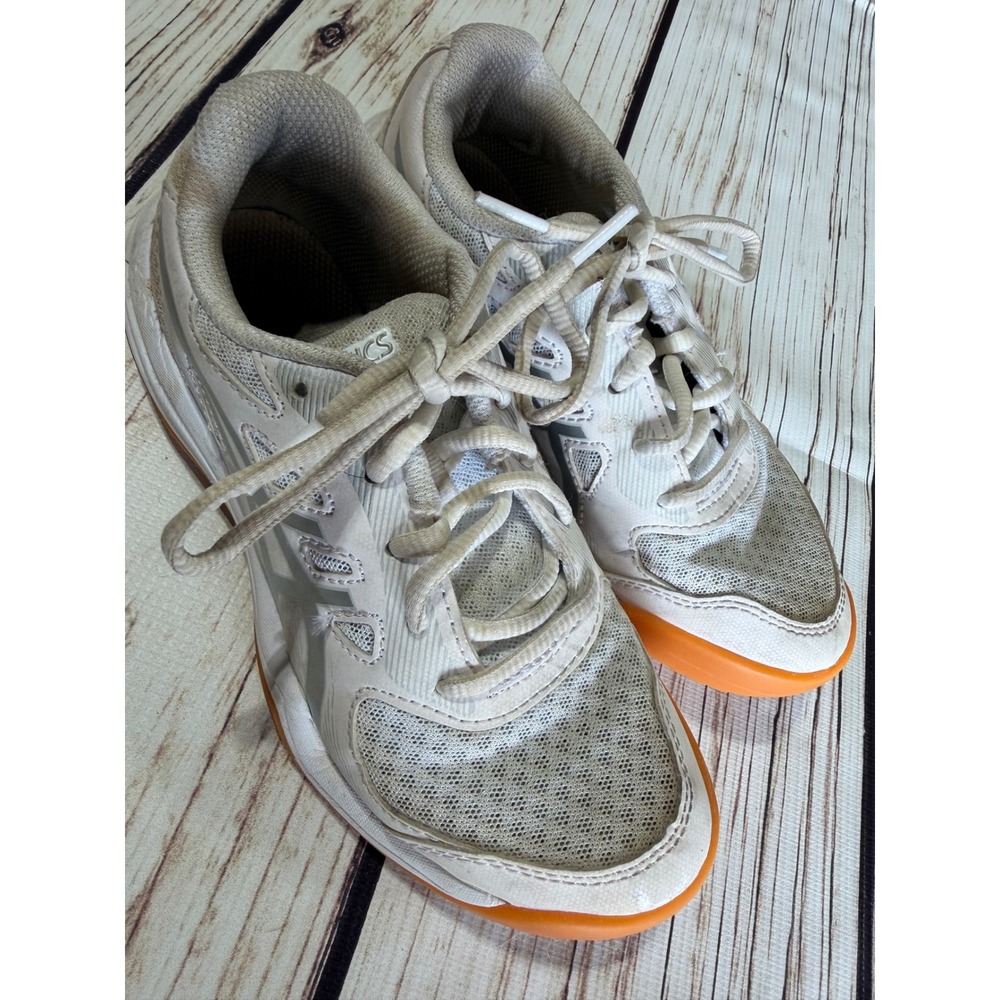 Asics‎ Upcourt 5 Kids Volleyball Shoes White Silver Gum Sole Size 2 Sneakers